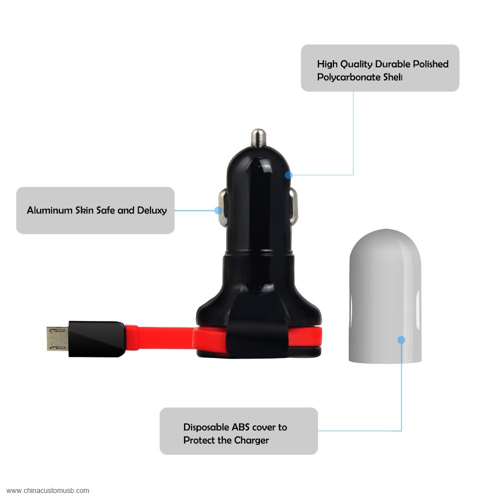 5v 2.1 a cellulare caricabatteria da auto con cavo 4