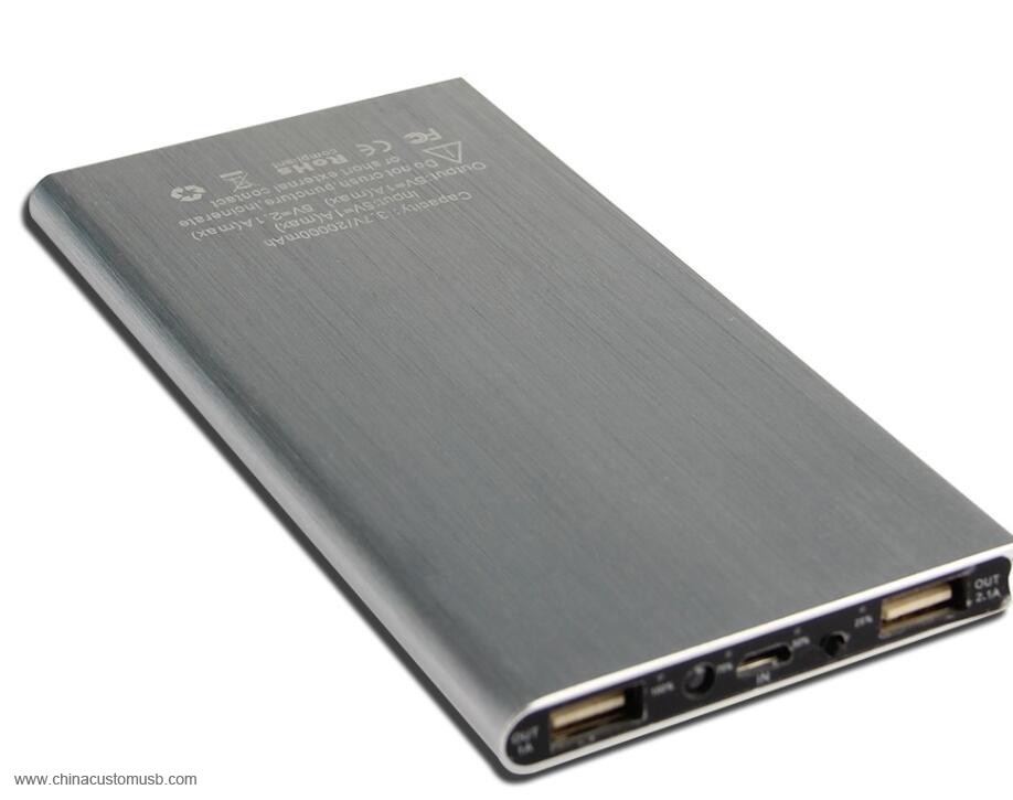 Portable Ultrathin power bank 20000mah LED Light Brushed Aluminum Dual USB 2