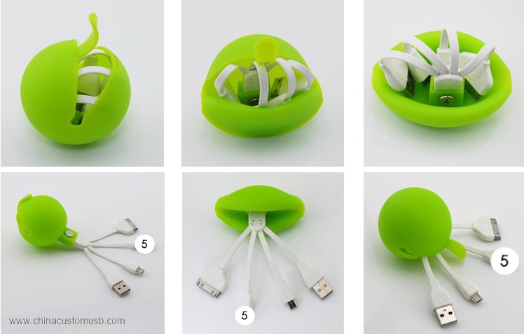 Traveling gift ball shape silicon 3 in 1 USB cables 2