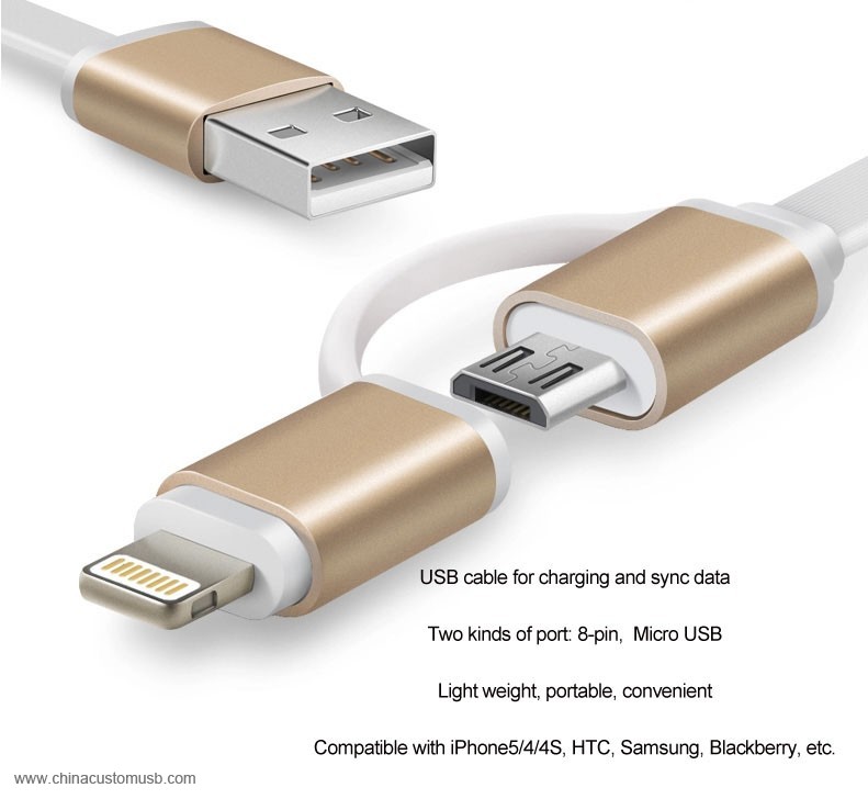 Micro USB Cable for iPhone Samsung HTC LG 2 in 1 usb charging data cable 2