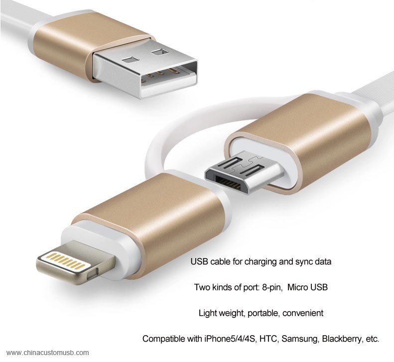 Micro USB Cable para iPhone Samsung HTC LG 2 en 1 usb carga datos cable 2