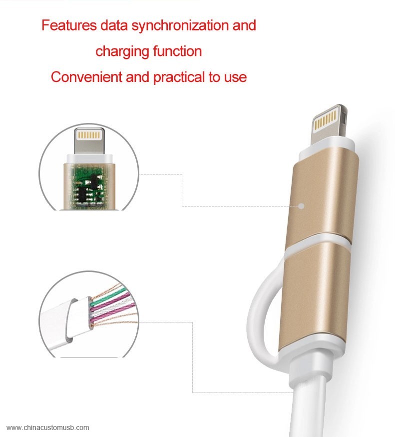 Micro USB Cable for iPhone Samsung HTC LG 2 in 1 usb charging data cable 3