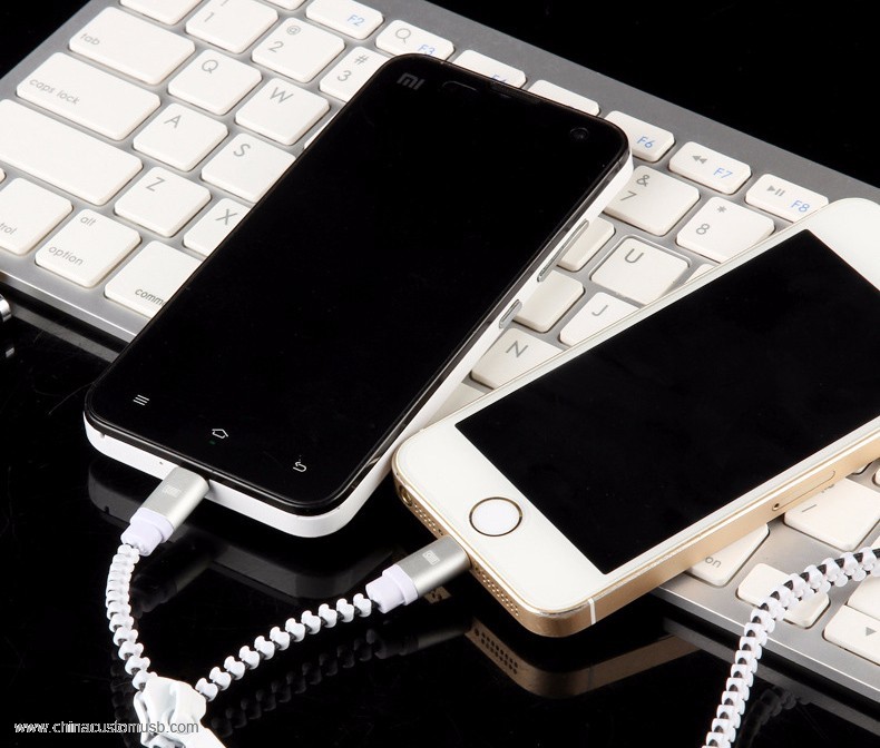 2 In1 Dubbla Micro USB Kabel Blixtlås Design 1 M USB 2.0 Ladda Datakabel 3