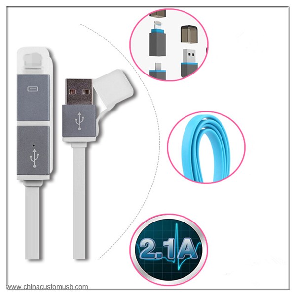 2 i 1 aluminium shell flad noodle farverige led indikation usb kabel 2