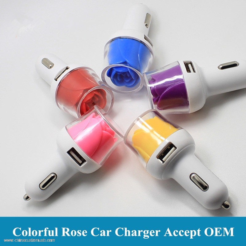 Fashion Colorful Rose USB Car Charger 2.1A For promotion 5