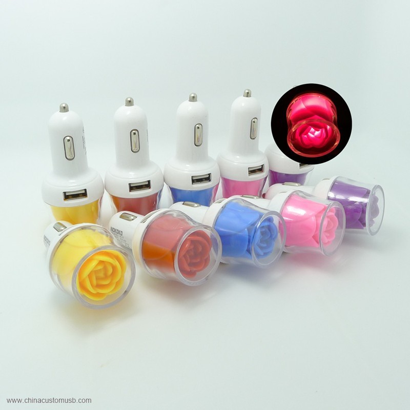 Fashion Colorful Rose USB Car Charger 2.1A For promotion 7