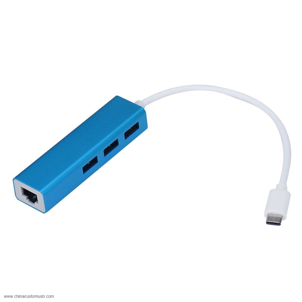 USB3.1 Tipo C para RJ45 Ethernet LAN Adaptador Com 3 Portas usb 3.0 Hub 2