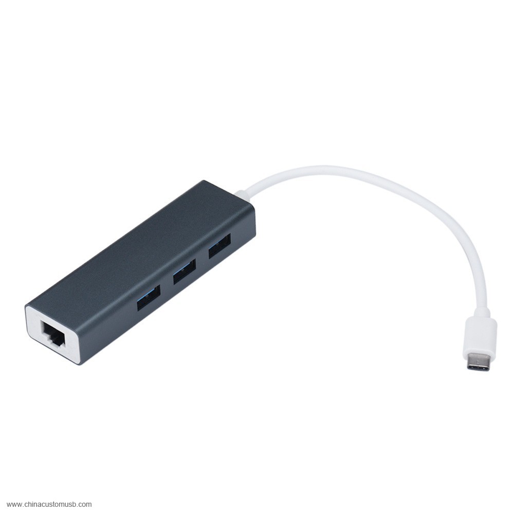 USB3.1 Tipo C para RJ45 Ethernet LAN Adaptador Com 3 Portas usb 3.0 Hub 4
