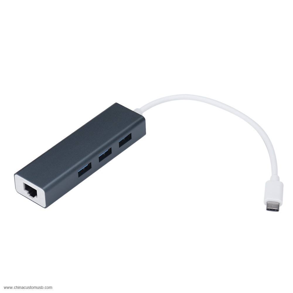  3.1 Type-C do Koncentratora RJ45 Ethernet LAN Adapter z 3 Portu USB3.0 4