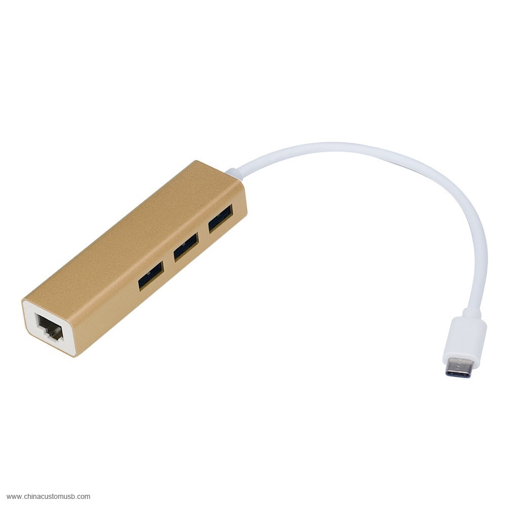 USB3.1 Typ-C till RJ45 Ethernet LAN-Adapter Med 3 Port USB3.0 Hub 5