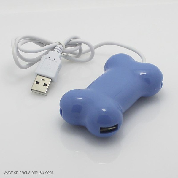 Plastik blå 4-Port USB Hub høj kvalitet usb-knogle-Form 3