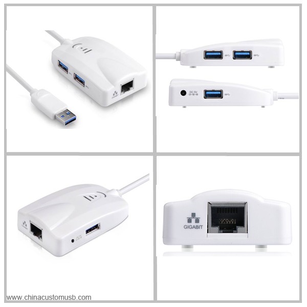 3 Port USB 3.0 multi-funktion Nav med 1 RJ45 Gigabit Ethernet Lan Wired Nätverkskort 2
