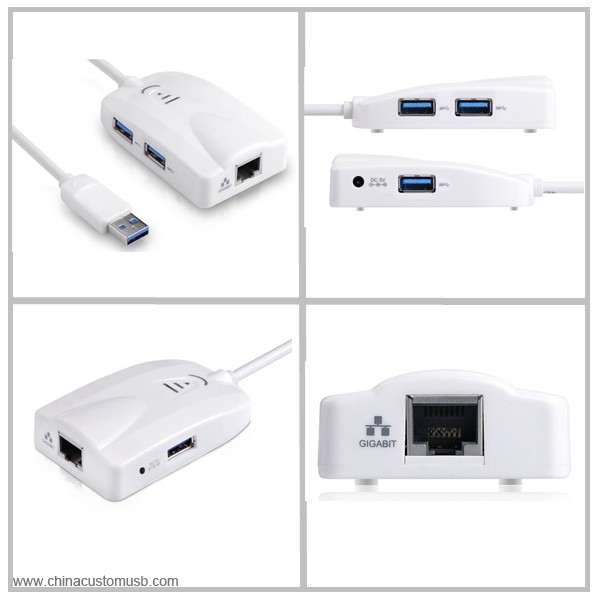 3 Porta USB 3.0 multi-function Cubo com 1 Adaptador de Rede RJ45 Gigabit Ethernet Lan Wired 2