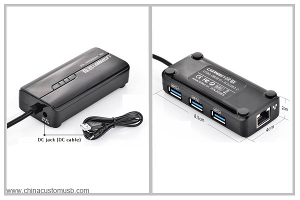 USB 3.0 Hub 3 Port dengan Jaringan Ethernet 10/100Mbps 3