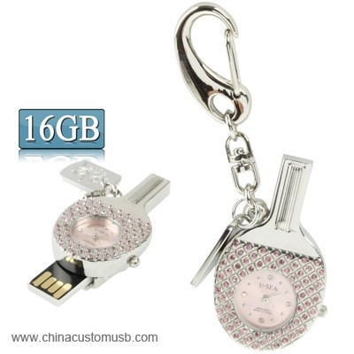 3 in 1 Table Tennis Bat Keychain Shaped Diamond Jewelry Watch Style 16GB USB Flash Disk 2